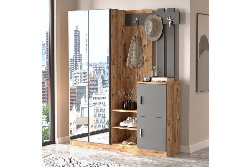 Hialeh Hallmöbelset 38x147 cm - Natur/Antracit - Products - Möbler - Hallmöbler - Möbelset för hall & entre