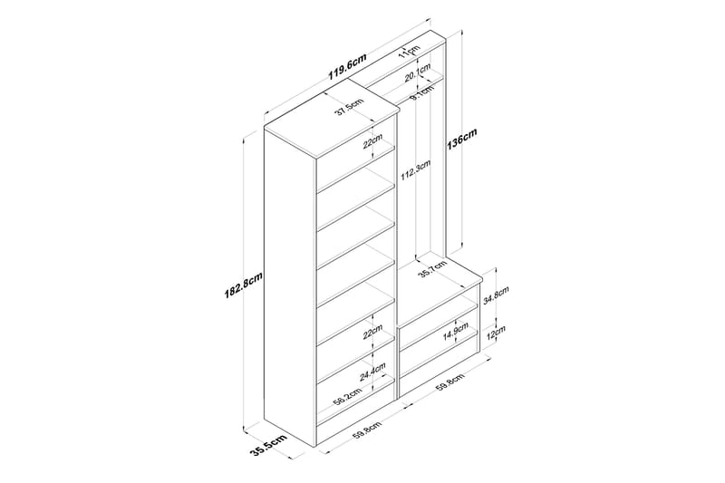 Hooda Hallmöbelset Brun/Vit - Hanah Home - Products - Möbler - Hallmöbler - Möbelset för hall & entre
