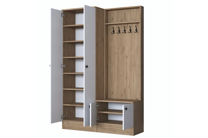 Hooda Hallmöbelset Brun/Vit - Hanah Home - Products - Möbler - Hallmöbler - Möbelset för hall & entre