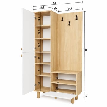 Faylen Hallmöbel 90x173x37 cm - Vit och ek - Products - Möbler - Hallmöbler - Möbelset för hall & entre