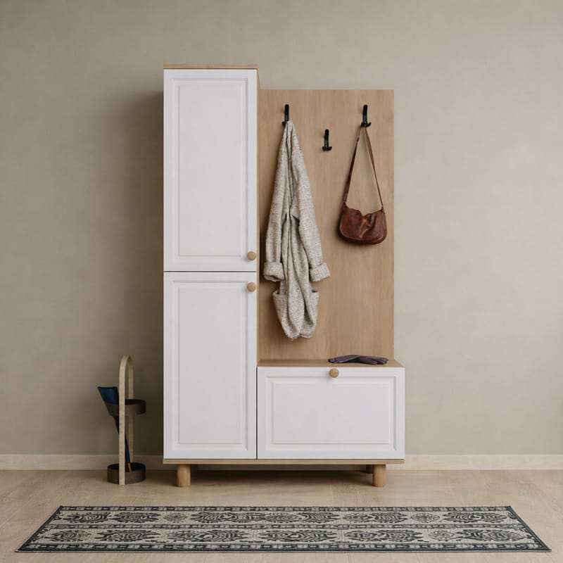 Faylen Hallmöbel 90x173x37 cm - Vit och ek - Products - Möbler - Hallmöbler - Möbelset för hall & entre