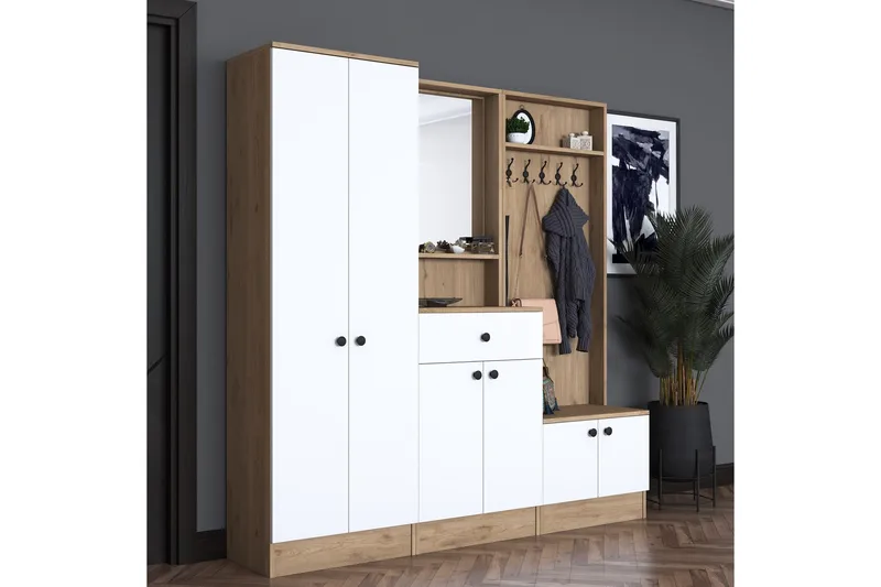 Hooda Hallmöbelset Brun/Vit - Hanah Home - Products - Möbler - Hallmöbler - Möbelset för hall & entre