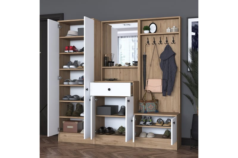 Hooda Hallmöbelset Brun/Vit - Hanah Home - Products - Möbler - Hallmöbler - Möbelset för hall & entre