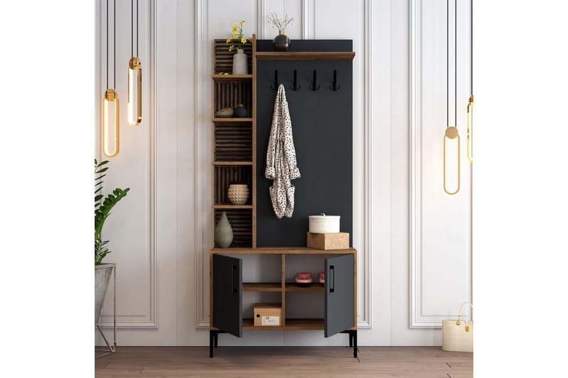 Schmida Hallmöbelset 90 cm - Mörkbrun/Antracit - Products - Möbler - Hallmöbler - Möbelset för hall & entre