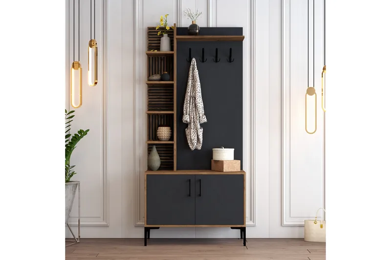 Schmida Hallmöbelset 90 cm - Mörkbrun/Antracit - Products - Möbler - Hallmöbler - Möbelset för hall & entre