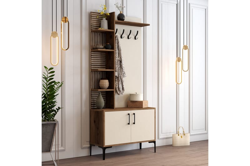Schmida Hallmöbelset 90 cm - Mörkbrun/Beige - Products - Möbler - Hallmöbler - Möbelset för hall & entre