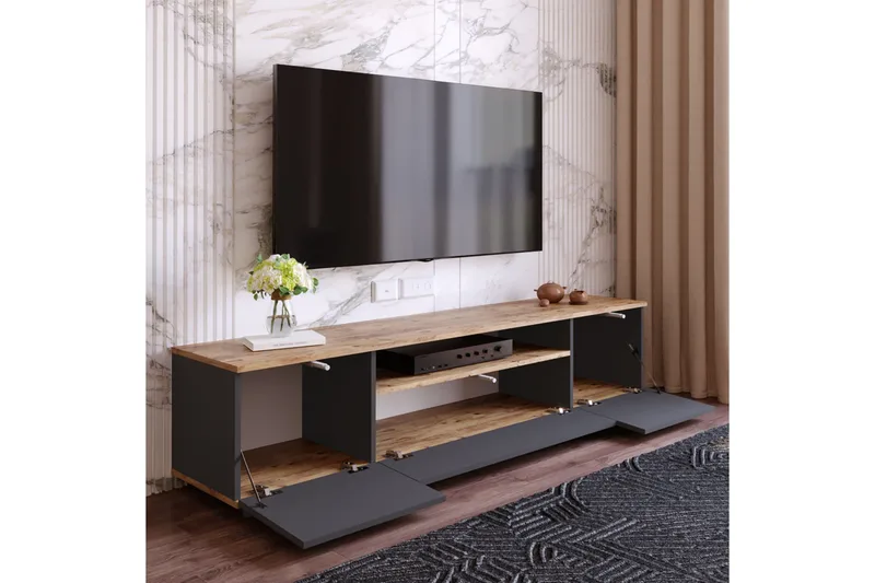 Anari Tv-bänk 180 cm med Hylla - Antracit/Natur - Products - Möbler - TV- & Mediamöbler - TV bänk & mediabänk