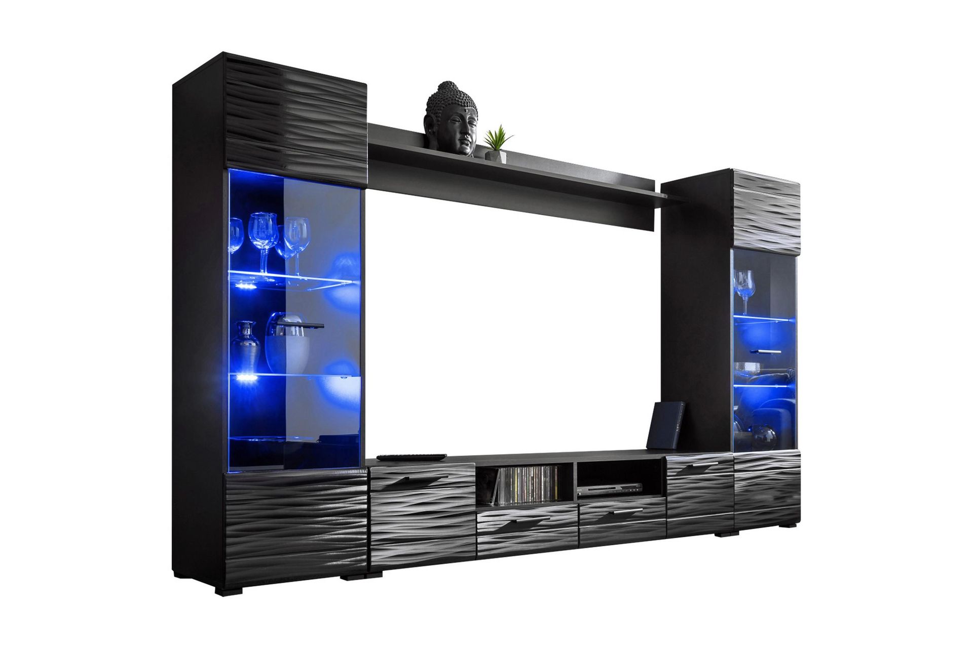 Apryl Modern TV Mediamöbel med Vitrinskåp och LED-belysning