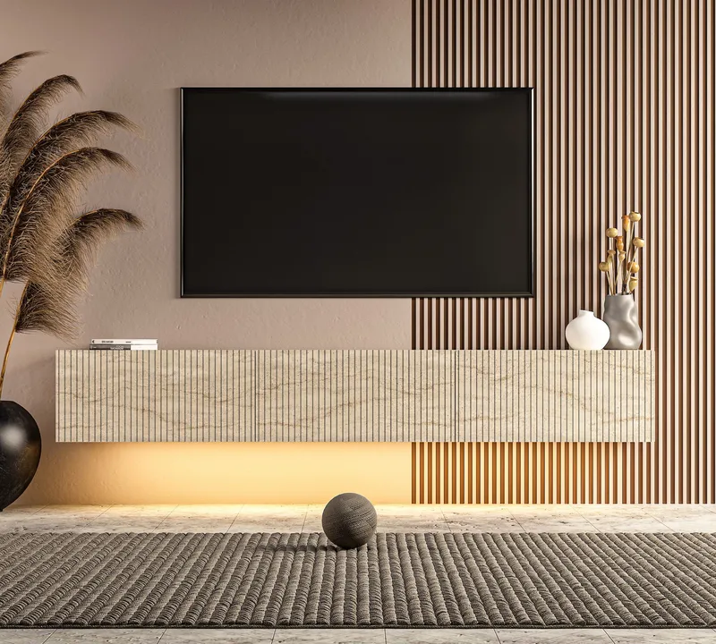Bruveri TV-bänk 180x28,6x31,4 cm - Travertin - Products - Möbler - TV- & Mediamöbler - TV bänk & mediabänk