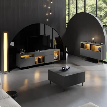 Denvar TV-bänk 180x55x32 cm - antracit och guld - Products - Möbler - TV- & Mediamöbler - TV bänk & mediabänk