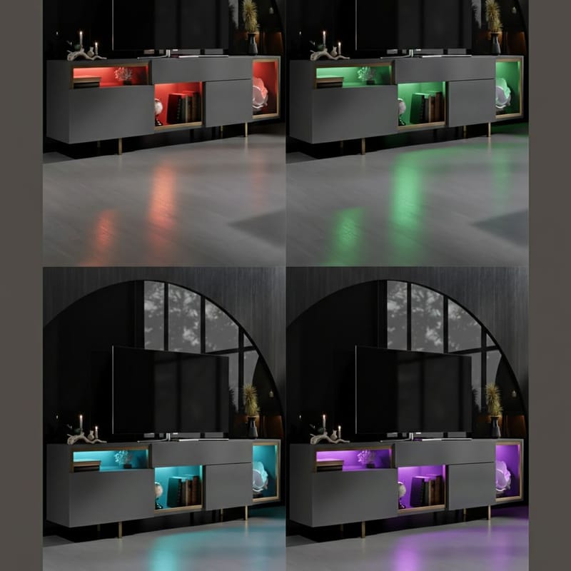 Denvar TV-bänk 180x55x32 cm - antracit och guld - Products - Möbler - TV- & Mediamöbler - TV bänk & mediabänk