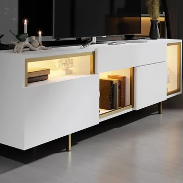 Denvar TV-bänk 180x55x32 cm - vit och guld - Products - Möbler - TV- & Mediamöbler - TV bänk & mediabänk