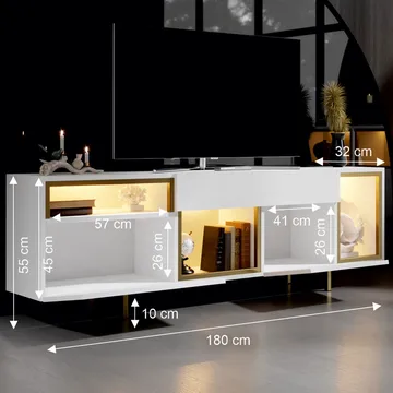 Denvar TV-bänk 180x55x32 cm - vit och guld - Products - Möbler - TV- & Mediamöbler - TV bänk & mediabänk