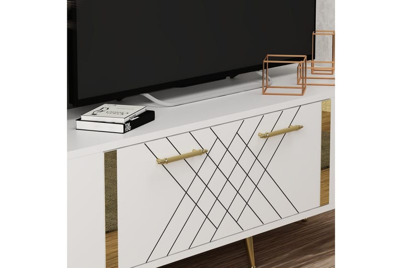 Detas Tv-bänk 150x35 cm Vit/Guld - Hanah Home - Products - Möbler - TV- & Mediamöbler - TV bänk & mediabänk