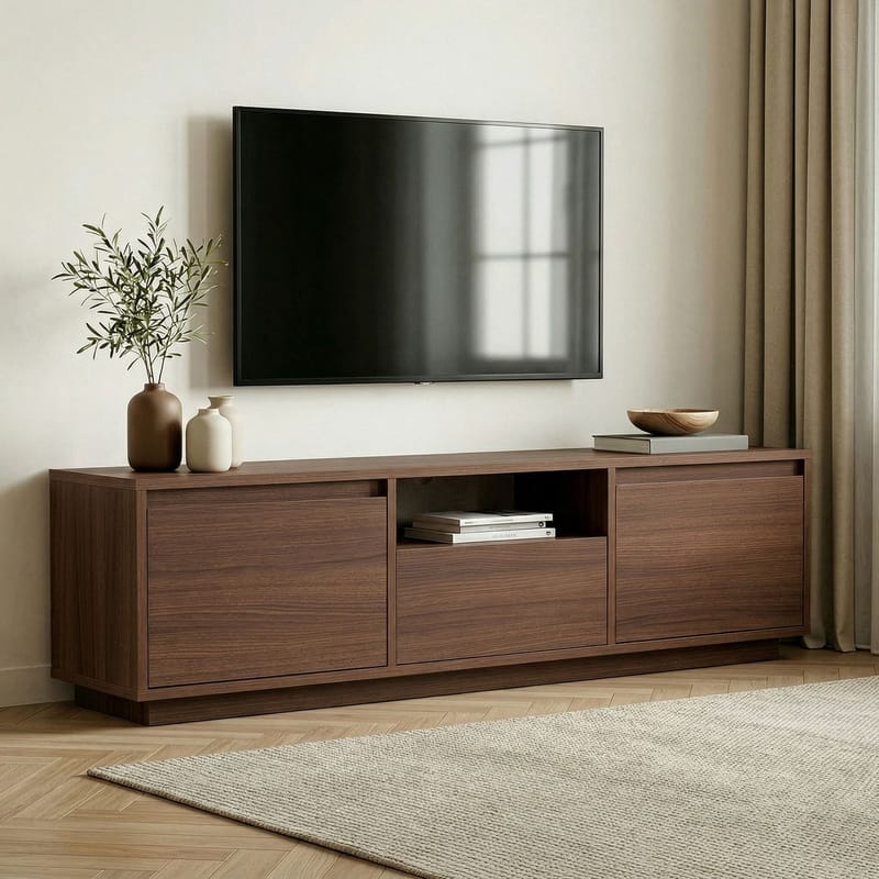 Domar TV-bänk 160 cm med Förvaring, Trä- och Valnötsutseende - Brun - Products - Möbler - TV- & Mediamöbler - TV bänk & mediabänk