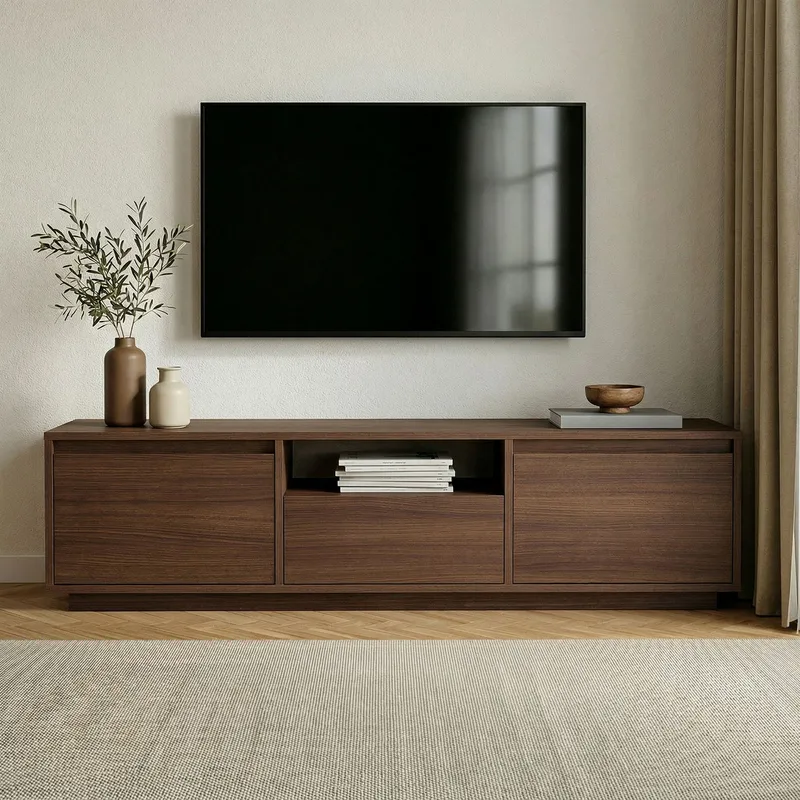 Domar TV-bänk 160 cm med Förvaring, Trä- och Valnötsutseende - Brun - Products - Möbler - TV- & Mediamöbler - TV bänk & mediabänk