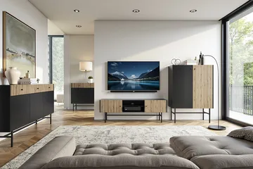 Francisca Tv-bänk 155 cm - Svart/Ek - Products - Möbler - TV- & Mediamöbler - TV bänk & mediabänk