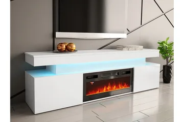 Glenndale Tv bänk med Förvaring + LED kamin + Belysning 190 cm - Vit - Products - Möbler - TV- & Mediamöbler - TV-skåp