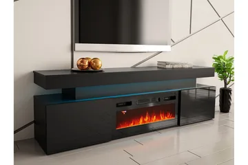 Glenndale Tv bänk med Förvaring + LED kamin + Belysning 190 - Svart - Products - Möbler - TV- & Mediamöbler - TV bänk & mediabänk