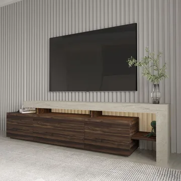 Jurukovo TV-bänk 192x53x37 cm - Travertin, valnöt - Products - Möbler - TV- & Mediamöbler - TV bänk & mediabänk