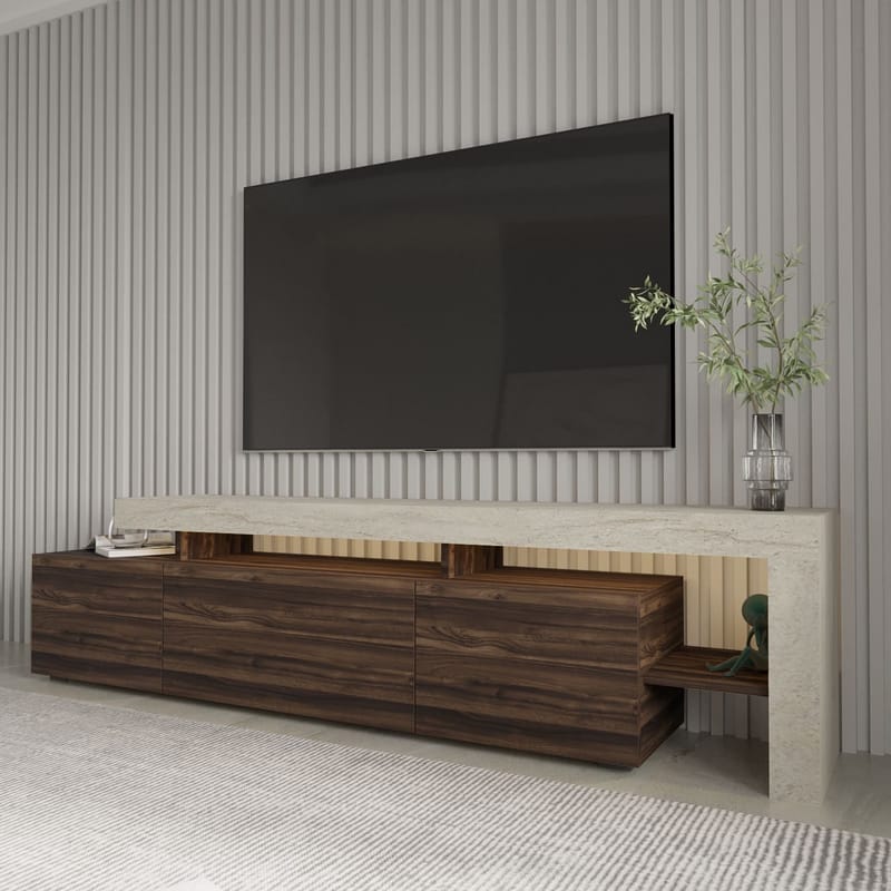 Jurukovo TV-bänk 192x53x37 cm - Travertin, valnöt - Products - Möbler - TV- & Mediamöbler - TV bänk & mediabänk