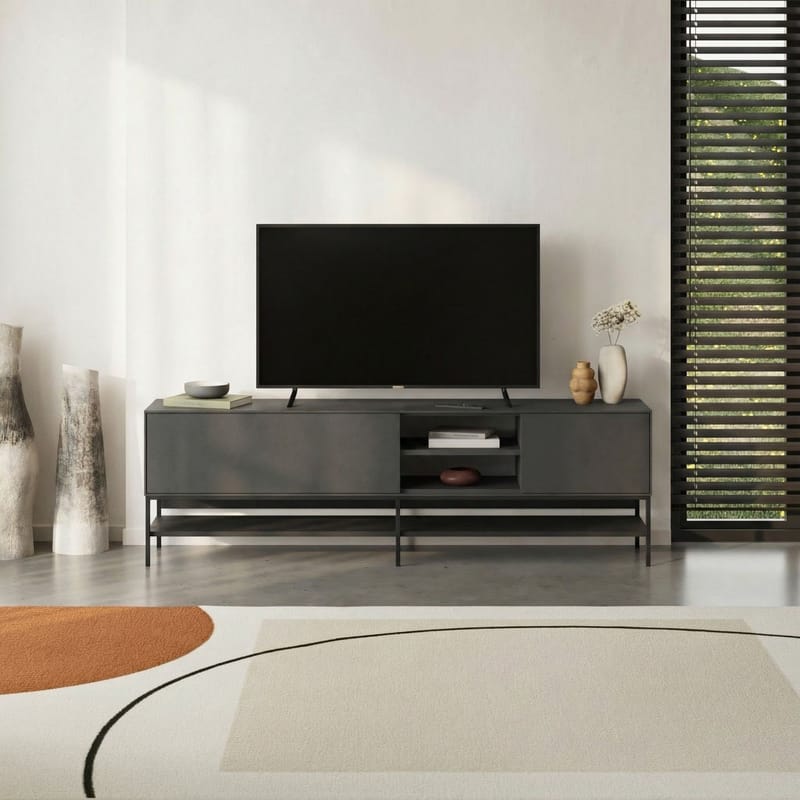 Kenvor Tv-bänk 180 cm - Antracit, Wood Black, Svart - Products - Möbler - TV- & Mediamöbler - TV bänk & mediabänk