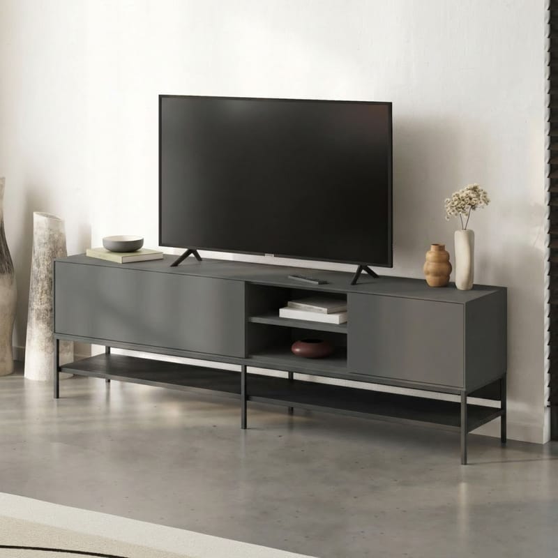 Kenvor Tv-bänk 180 cm - Antracit, Wood Black, Svart - Products - Möbler - TV- & Mediamöbler - TV bänk & mediabänk