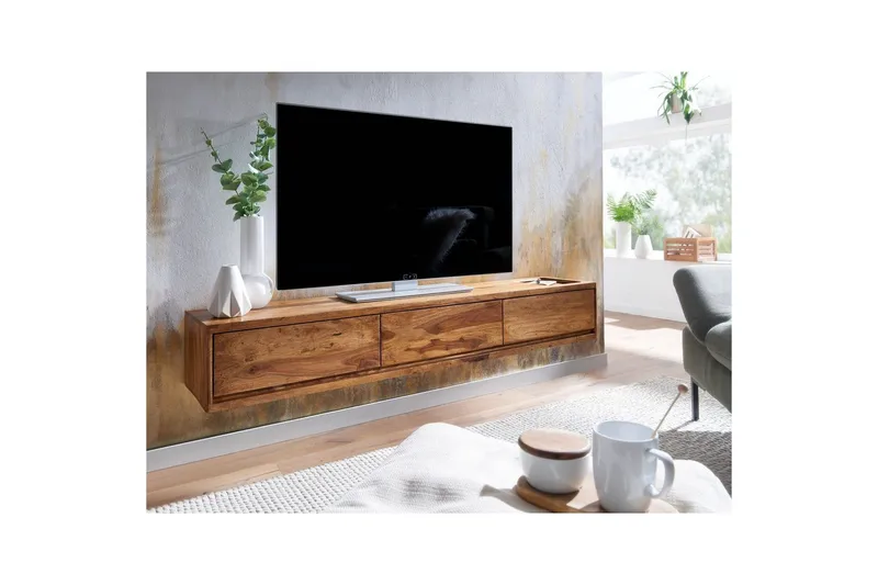 Lowboard Wohnling Massivt trä hängande med 3 lådor lantlig stil - Products - Möbler - TV- & Mediamöbler - TV-hylla