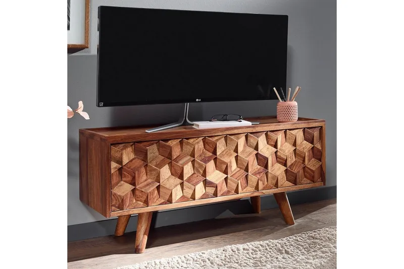 Lowboard Wohnling Massivt trä med förvaring 1 klafflucka trälben lantligt - Products - Möbler - TV- & Mediamöbler - TV bänk & mediabänk
