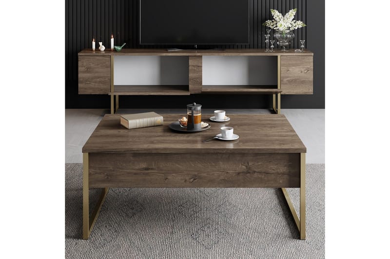 Luxe Tv-bänk 180x50 cm Brun/Guld - Hanah Home - Products - Möbler - TV- & Mediamöbler - TV bänk & mediabänk