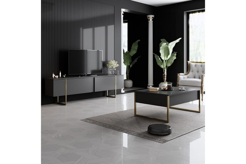 Luxe Tv-bänk 180x50 cm Svart/Guld - Hanah Home - Products - Möbler - TV- & Mediamöbler - TV bänk & mediabänk