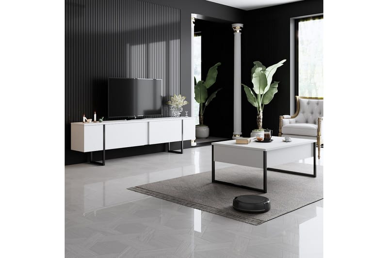 Luxe Tv-bänk 180x50 cm Vit/Svart - Hanah Home - Products - Möbler - TV- & Mediamöbler - TV bänk & mediabänk