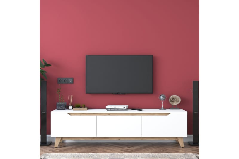 Lychester Tv-bänk 180x35 cm Vit/Brun - Hanah Home - Products - Möbler - TV- & Mediamöbler - TV bänk & mediabänk