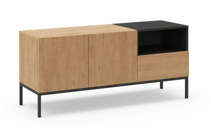 Morlen Tv-Bänk 140 cm, Naturlig ek, Wood Black, svart
