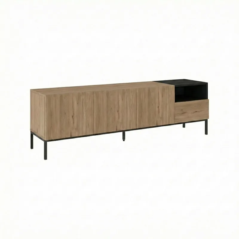 Morlen TV-bänk 180x55x41,8 cm, naturfärgad ek, svart, sandstone