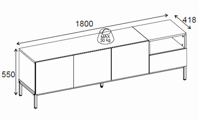 Morlen TV-bänk 180x55x41,8 cm - sandsten, naturlig ek och svart - Products - Möbler - TV- & Mediamöbler - TV bänk & mediabänk