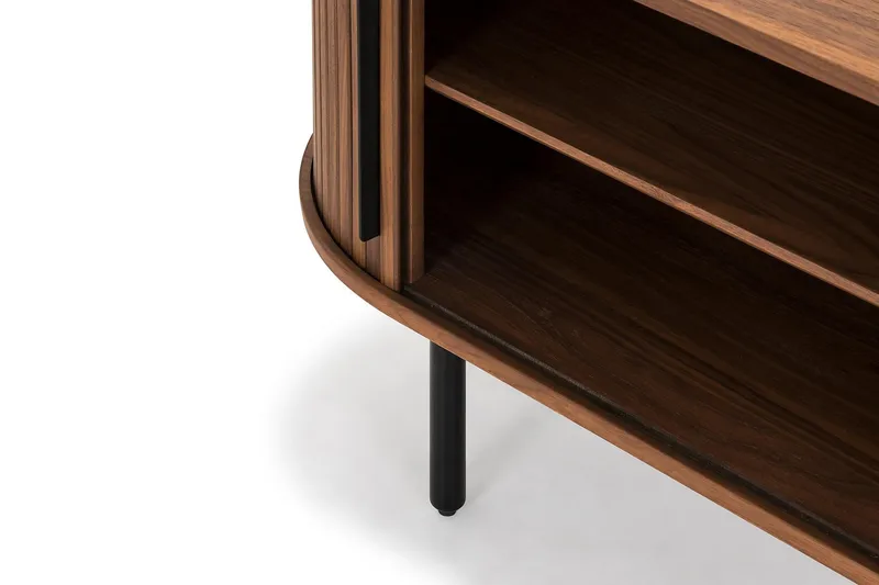 Noira Ribbad Oval TV-bänk 150 cm med Förvaring i Trä och Valnöt - Brun - Products - Möbler - TV- & Mediamöbler - TV bänk & mediabänk