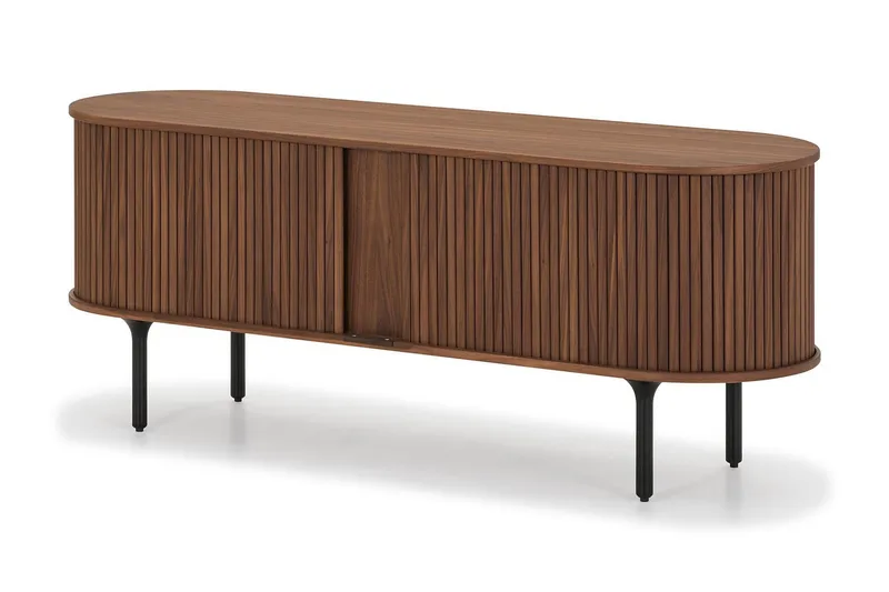 Noira Ribbad Oval TV-bänk 150 cm med Förvaring i Trä och Valnöt - Brun - Products - Möbler - TV- & Mediamöbler - TV bänk & mediabänk