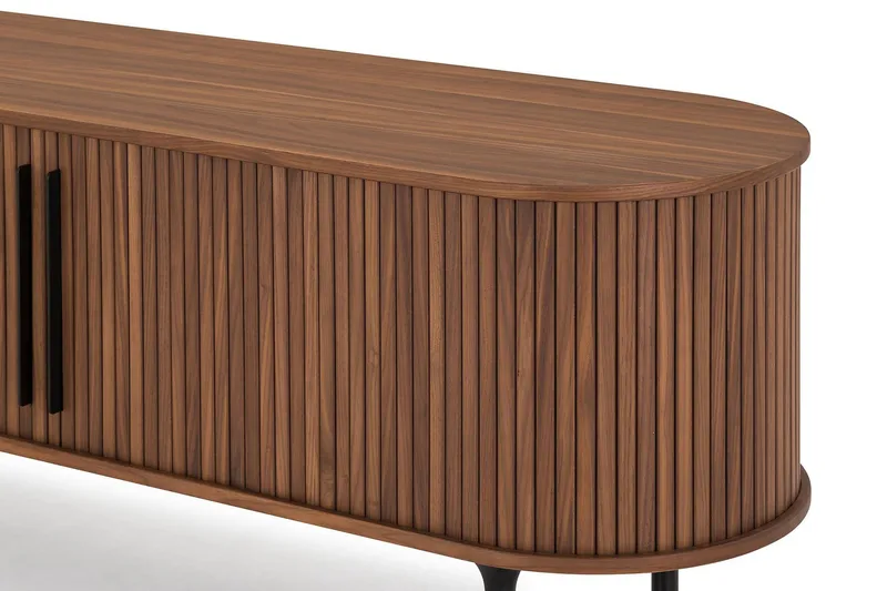 Noira Ribbad Oval TV-bänk 150 cm med Förvaring i Trä och Valnöt - Brun - Products - Möbler - TV- & Mediamöbler - TV bänk & mediabänk