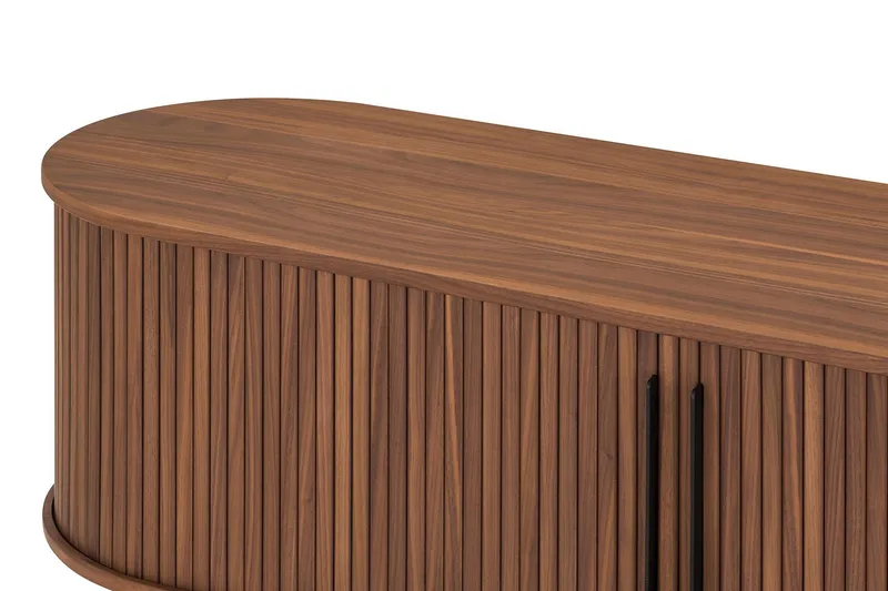 Noira Ribbad Oval TV-bänk 150 cm med Förvaring i Trä och Valnöt - Brun - Products - Möbler - TV- & Mediamöbler - TV bänk & mediabänk