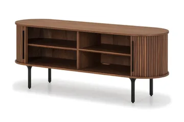 Noira Ribbad Oval TV-bänk 150 cm med Förvaring i Trä och Valnöt - Brun - Products - Möbler - TV- & Mediamöbler - TV bänk & mediabänk