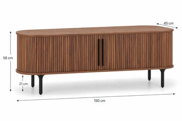 Noira Ribbad Oval TV-bänk 150 cm med Förvaring i Trä och Valnöt - Brun - Products - Möbler - TV- & Mediamöbler - TV bänk & mediabänk