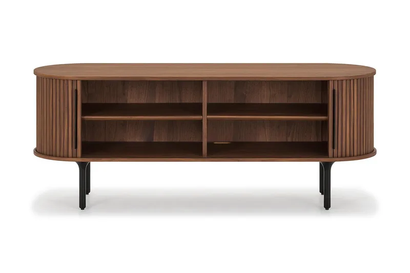 Noira Ribbad Oval TV-bänk 150 cm med Förvaring i Trä och Valnöt - Brun - Products - Möbler - TV- & Mediamöbler - TV bänk & mediabänk