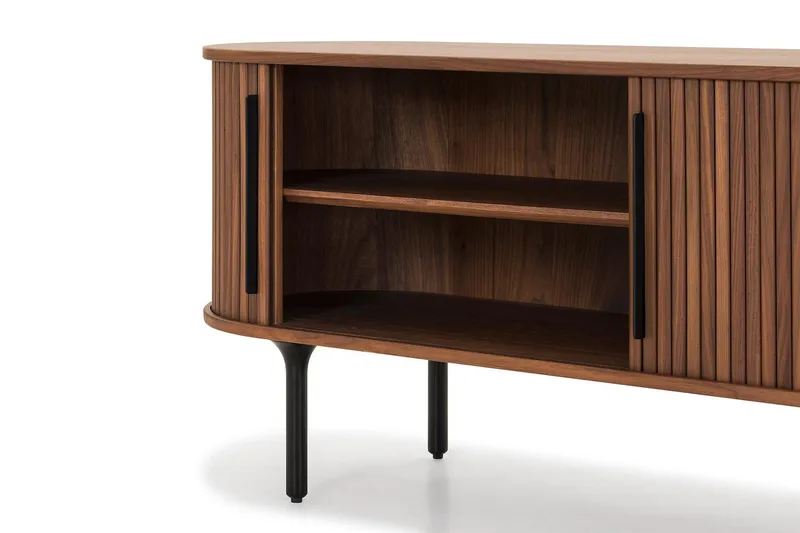 Noira Ribbad Oval TV-bänk 150 cm med Förvaring i Trä och Valnöt - Brun - Products - Möbler - TV- & Mediamöbler - TV bänk & mediabänk