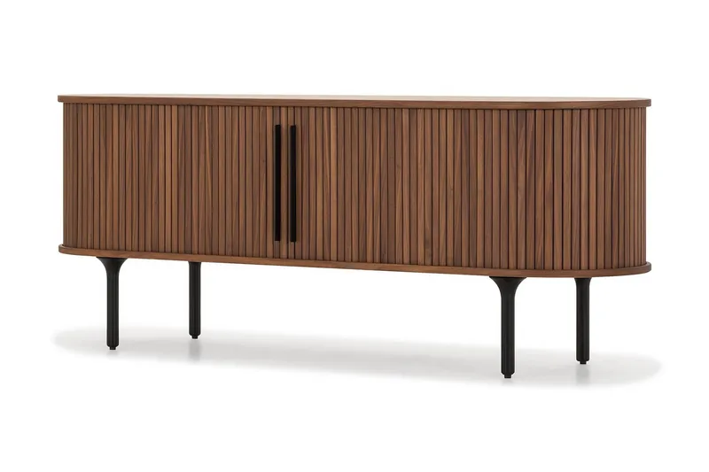 Noira Ribbad Oval TV-bänk 150 cm med Förvaring i Trä och Valnöt - Brun - Products - Möbler - TV- & Mediamöbler - TV bänk & mediabänk