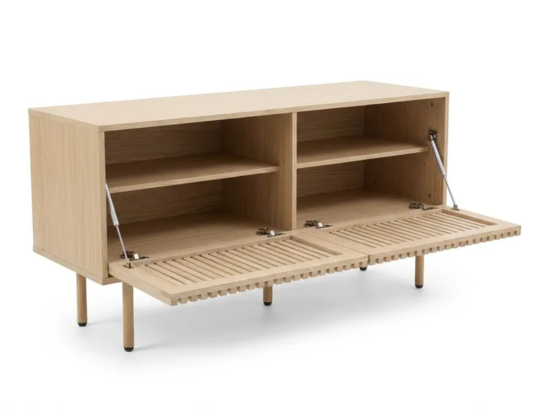 Peyra Ribbad TV-bänk 120 cm med Förvaring, Trä- och Ekutseende - Natur - Products - Möbler - TV- & Mediamöbler - TV bänk & mediabänk