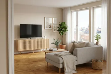 Peyra Ribbad TV-bänk 120 cm med Förvaring, Trä- och Ekutseende - Natur - Products - Möbler - TV- & Mediamöbler - TV bänk & mediabänk