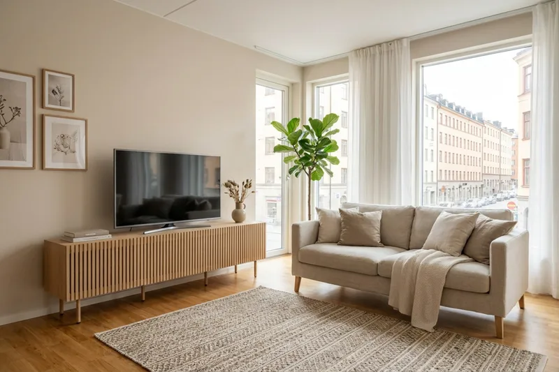 Peyra Ribbad Tv-bänk 200 cm - Natur - Products - Möbler - TV- & Mediamöbler - TV bänk & mediabänk