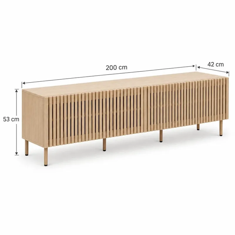 Peyra Ribbad Tv-bänk med Förvaring 200 cm - Ek - Products - Möbler - TV- & Mediamöbler - TV bänk & mediabänk