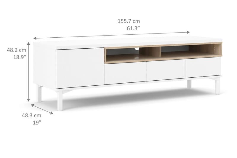 Roomers TV-Bänk 155,7 cm - Vit/Ek - Products - Möbler - TV- & Mediamöbler - TV bänk & mediabänk